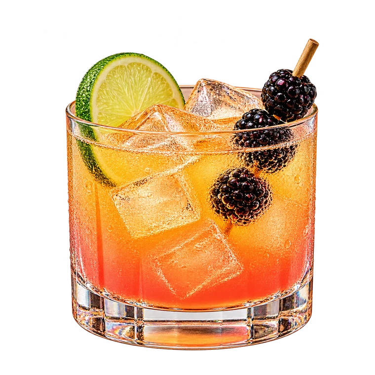 ALBACHIARA in tumbler basso, con una fetta di lime e uno spiedino di more